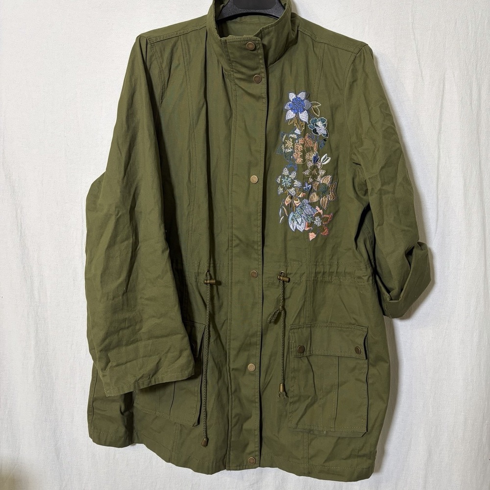 MARK BY AVON OLIVE GREEN FLORAL EMBROIDERED JACKET 1X 18/20 CottageCore Boho